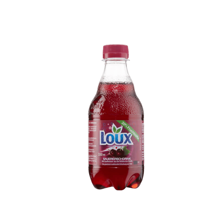 Sauerkirsch Fruchtsaftgetränk (330ml) Loux von Loux bei Araxxon  - Hochwertiges griechisches Produkt.   Sauerkirsch Fruchtsaftgetränk (330ml) Loux από Loux στο Araxxon  - Αυθεντικό ελληνικό προϊόν.